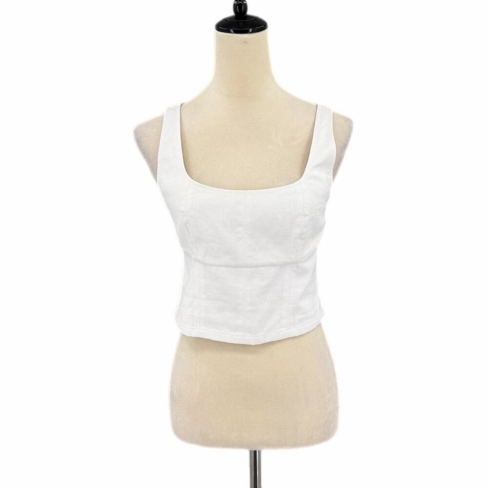 Banana Republic NEW White Bustier Smocked Casual Chic Summer Linen Cropped Top